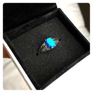 stainless steel blue opal ring
